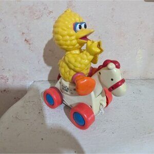 Sesame Street Big Bird Pull Toy Vintage 1980s With red  and blue wheels